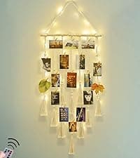 Homecor Hanging Photo Display Wall Decor, Macrame Wall Hanging Boho Room Bedroom Decor, Picture Frame Collage Board with Light 30 Clip, Christmas Teenage Teen Girl Gifts Ages 10 11 12 13 14 Years Old