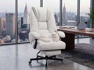 Gaming Chair Breathable Leather with Pocket Spring Cushion, Wide and High Ergonomic Office Chair with Headrest, Computer Gaming Chair with Footrest for Adult and Teen (Beige Leather)