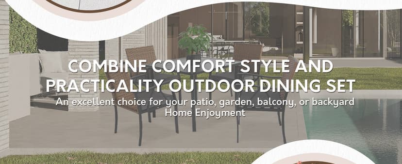 5-Piece Patio Dining Set for 4,Outdoor Dining Set with Wicker Swivel Patio Dining Chairs with Cushions & 1 Black Square Woodgrain Dining Table with 1.75”Market Umbrella Hole, Black & Brown