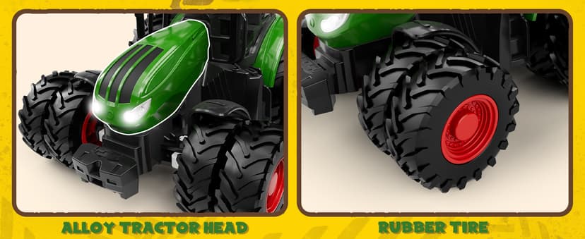 Remote Control Tractor Toy, Kids RC Tractor Set & Truck and Trailer Front Loader - Metal Car Head/8 Wheel/Light, Toddlers Farm Vehicle Toys for 3 4 5 6 7 8 9 Year Old Boys Girls Birthday Gift