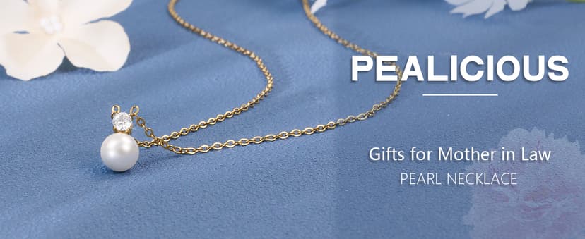 Bonus Mom Necklace from Daughter, Mother in Law Necklace from Son, Step Mom, Mother of the Groom Gifts, with Cubic Zirconia PEALICIOUS Single Pearl Necklace as Birthday Wedding Gift for Bonus Mom MIL B0F32L38F2
