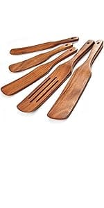 Gudamaye 7-Piece Brown Pakkawood Utensils Set – Sturdy, Eco-Friendly, Wooden Spoons for cooking, Wooden Utensil for cooking, Wooden Kitchen Tool, Home & Kitchen Gifts for Men and Women