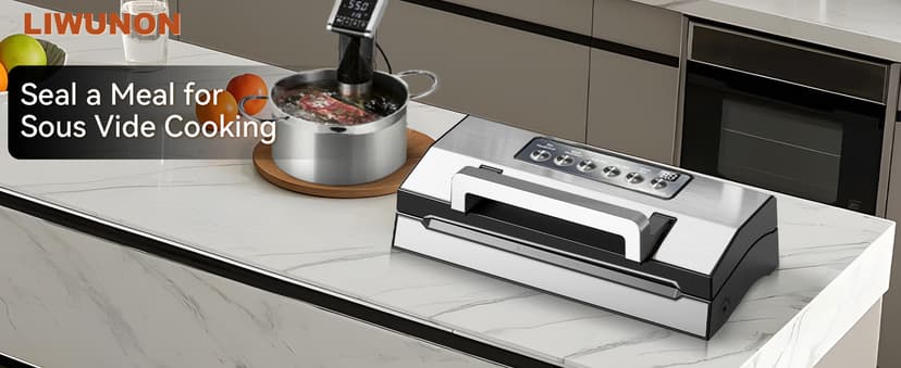 2025 Upgraded Precision Fast-Vacuum Sealer, LIWUNON Commercial Full Automatic Food Vacuum Sealer Machine, Double Heat Seal, Built-in Cutter&Bag Storage, Powerful Food Vacuum Saver, 2 Bag Rolls&hose