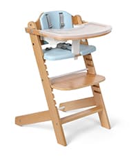 Cowiewie 3-in-1 Convertible Natural Wooden High Chair for Babies & Toddlers 3-Tier Remove & 2 Adjustable Wood Tray & 8 Levels Adjustable, 2 Waterproof Cozy Cushions Grey