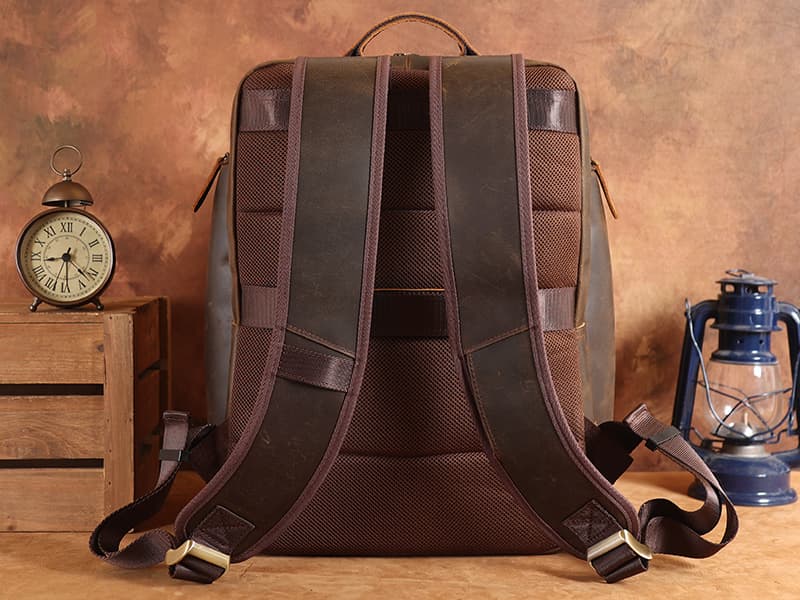 Masa Kawa Leather Backpack for Men with 16" Laptop & Camera Lens Sleeve, Multi Pockets Weekend Trip Business Travel Overnight Camping Bag, Vintage Brown