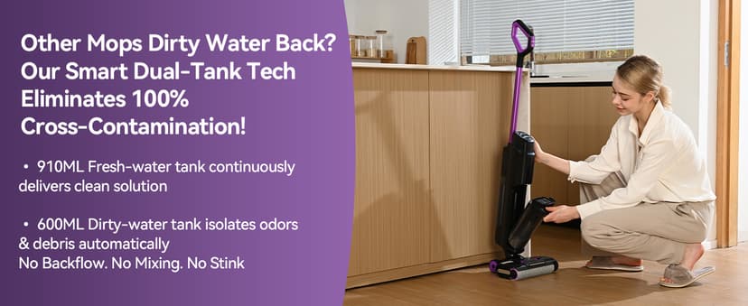 Twotoo Wet Dry Vacuum Cleaner 16,000Pa,45Mins Runtime Cleaning Area 2,600 ft²,Cordless Vacuum Cleaner, Cordless Vacuum and Mop All in One,for Hard Floors Sticky Messes and Pet Hair,W15 Set