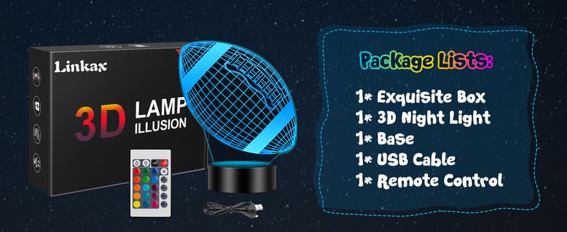 Linkax Football Gifts Stocking Stuffers for Kids Teens Boys Girls, Rugby 3D Illusion Night Light Christmas Gifts for Kids, 6 7 8 9 10 11 12 13 Year Old Birthday Presents Room Decor, Toys for Ages 8-13