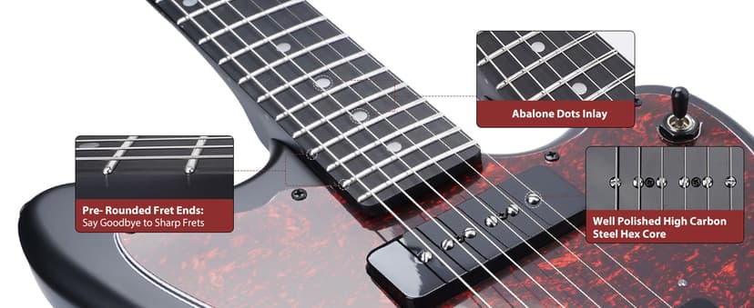 Tostar Electric Guitar: P90 Pickups, TOM Bridge & Smoked Matte Finish, 3-Way Switch, 39" Solid Body Electric Guitar for Intermediate Players, Guitarra Eléctrica Kit, Musical Birthday Gifts, Black