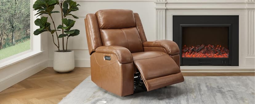 Watson & Whitely Genuine Leather Power Recliner Chairs for Adults, Wall Hugger RV Recliner with Power Headrest & Charging Ports, Electric Recliner Sofa Chair for Living Room, Grey