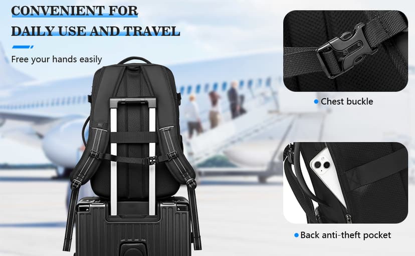 Vacuum Backpack Travel 60L Expandable Vacuum Seal Compression Travel Backpack with Pump, TSA, Waterproof Oxford,17" Laptop Compartment,Carry On Backpack for Men & Women,Business,Flight Travel (Black)