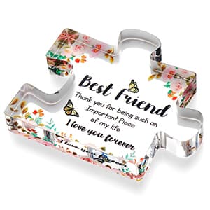 VELENTI Gift for Best Friend for Women - Engraved Acrylic Puzzle Piece - Bestie Present with Cute Quote - Friendship Gifts for Birthday, Christmas, Thanksgiving - Adorable Decoration Piece for Home