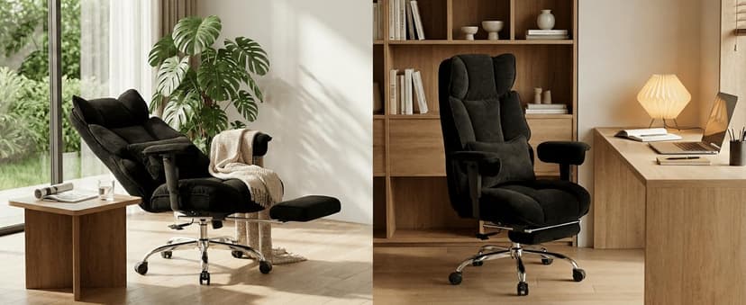Efomao Executive Office Chair, Soft-Cushioned Computer Chair with Foot Rest, Fabric Home Office Desk Chairs, Big and Tall Office Chairs, Grey