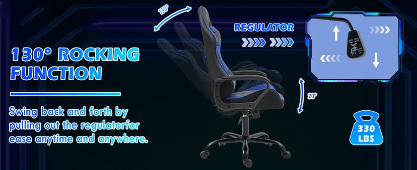 ECOTOUGE Gaming Chair, Ergonomic Video Game Chair with Massage Lumbar Support & Rocking High Back, 360° Swivel Computer Gamer Chair for Gaming or Office, Height Adjustable, Blue