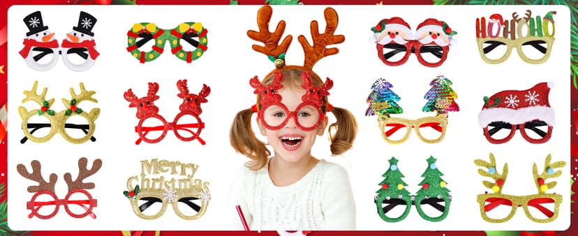 Max Fun 12Pcs Christmas Glasses Glitter Holiday Party Glasses Frames Christmas Decoration Accessories Costume Eyeglasses for Christmas Parties Holiday Favors (One Size Fits All)