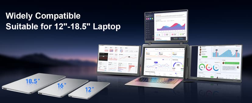 16" Triple Screen Portable Monitor for Laptop, FHD 1200P Laptop Screen Extender, 1 Cable for 3 Screens Quad Monitor, Extra Travel Computer Monitor for 12-18.5" Laptop, Fit for Win and Mac-S788 Pro