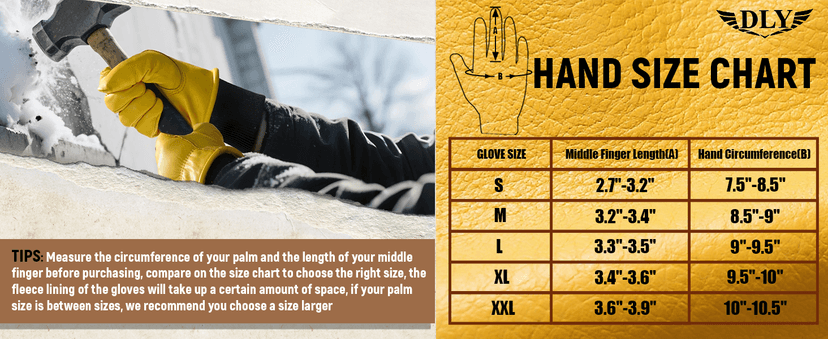 DLY Winter Work Gloves for Men, Water-Resistant, Insulated, Puncture and Abrasion Resistant, Cowhide Leather with Warm Thinsulate Lining for Cold Weather, Large, Yellow, New