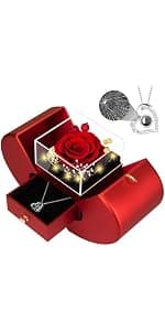 Preserved Red Real Rose with Heart I Love You Necklace -Eternal Flowers Rose Birthday Gifts for Women Her Mom Wife Girlfriend Grandma on Valentines Mothers Day Christmas Anniversary Romantic-Red