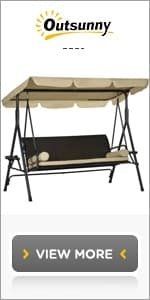 Outsunny 2-Seater Patio Swing Chair, Outdoor Canopy Swing Glider with Pivot Storage Table, Cup Holder, Adjustable Shade, Bungie Seat Suspension and Weather Resistant Steel Frame, Black