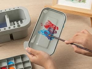 18 mixing wells, 16 slots fitting 0.24-0.63 in diameters, 3 washing compartments, removable tray lid MyLifeUNIT Paint Brush Cleaner, Paint Brush Holder with Palette, Grey B01H5JIU14