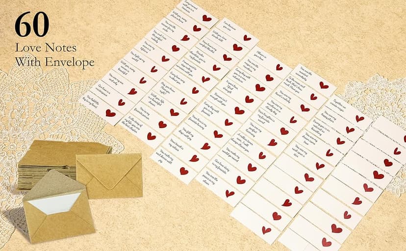 60 Love Notes For Him Her - Anniversary Card Long Distance Relationship Gifts For Boyfriend Girlfriend, Cute Couple Gifts For Valentines, Birthday, Mini Envelope Lunch Notes For Husband Wife