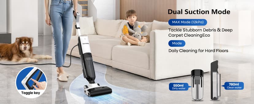 4-in-1 Steam Vacuum Mop Self-Cleaning Wet Dry Vacuum for Hardwood Floors Carpets 212°F High-Temperature Steam with LED Display