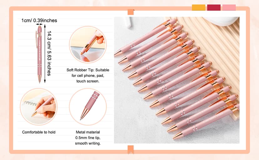 Rose Gold Funny Pens with Stylus Tip & Sayings for Back to School Essentials Home, Office, Teacher Supplies Zonon 12 Pcs Inspirational Pens, Motivational Ballpoint Pen Gifts for Women B0B4T388TH