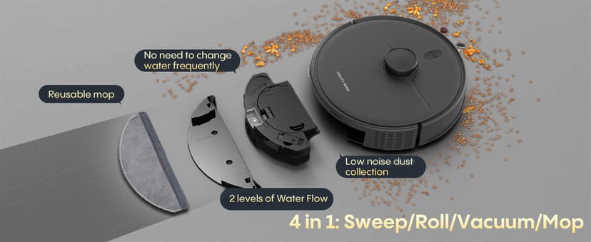 Robot Vacuum and Mop, Self Emptying Station for 90 Days, 5000Pa Suction, 3-in-1 LiDAR Navigation, Home Mapping, No-Go Zones, Wi-Fi/App/Alexa, Hard Floors, Carpet