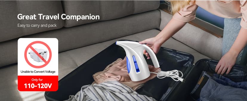 HiLIFE Steamer for Clothes, Portable Handheld Clothing Steamer, 240ml Big Capacity, 700W, Strong Power, Fabric Quick Wrinkle Remover for Home, Office, Travel (ONLY FOR 120V)-Blue