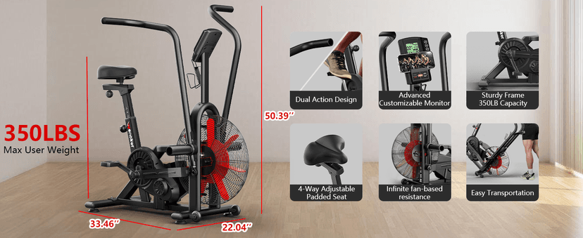 Air Bike, Wenoker Exercise Bike Air Resistance Stationary Bike for Home, Indoor Bike with Dual Action Handlebars, APP Connection Customizable Monitor
