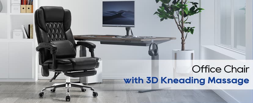 500LBS Massage Office Chair with Foot Rest, 3D Kneading Massage Home Office Desk Chairs, 22.83” Wide Big and Tall Office Chair for Heavy People, Ergonomic Reclining Gaming Chairs, Black