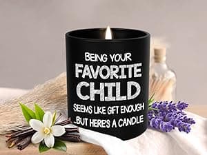 TEEZWONDER Birthday Gifts for Mom - Favorite Child Scented Candle Vanilla Lavender 10 oz - Christmas Funny Gifts for Mom Dad from Daughter Son, Grandma Grandpa Gift Ideas, Candle for Parents