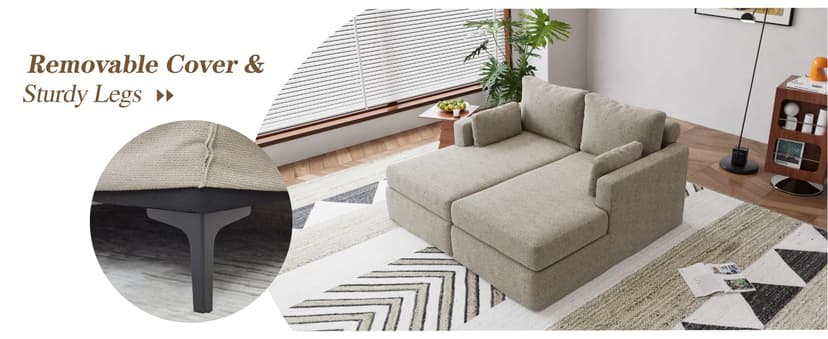 31.89" Chaise Lounge with Left Armrest Upholstered Modern Lounge Couch Sleeper Sofa with Cushions & Pillows for Living Room Bedroom Reading Nookk,Taupe