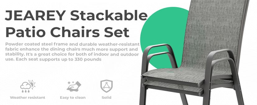 JEAREY Patio Dining Chairs Set of 4, Outdoor Stackable Dining Furniture Set, All Weather Dining Set for Lawn, Garden, Backyard, Poolside, Brown