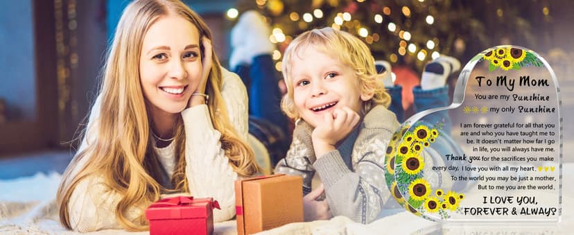 Gifts for Mom, 5.9×5.9 inch Delicate Heart Plaque, Mom Birthday Sign Present Idea, First Mothers Day Christmas Stocking Stuffers Birthday Acrylic Gifts for Mama Stepmom, Christmas Gifts for Mom