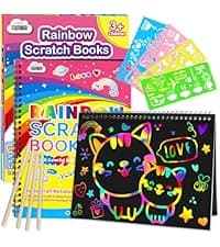 ZMLM Scratch Paper Art-Crafts Gift: 2 Pack Rainbow Notebooks Supplies Toys Easter Basket Stuffers for 3 4 5 6 7 8 9 10 Years Old Girls and Boys Kids Birthday Party Games (Pink)