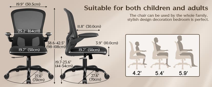 FelixKing Office Desk Chairs, Ergonomic PC Desk Chair with Wheels, Adjustable Lumbar Support and Height, Swivel Computer Chair with Flip-up Armrests, Ergo Mesh Backrest for Working (Black)