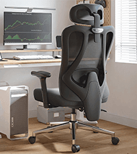 Hbada Office Desk Chair with Flip-Up Armrests and Saddle Cushion, Ergonomic Office Chair with S-Shaped Backrest, Swivel, Mesh, Grey