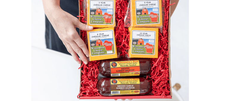 Wisconsin Cheese Company - Specialty 100% Wisconsin Cheese Block Assortment Sampler - (Pack of 7 Blocks) Cheddar, Pepper Jack, Swiss, Gouda, Salami, Smoked Cheddar & Tomato Basil | Locally Sourced | Perfect for Parties, Charcuterie Boards and Birthday Gifts | Great Birthday Gift for Cheese Lovers