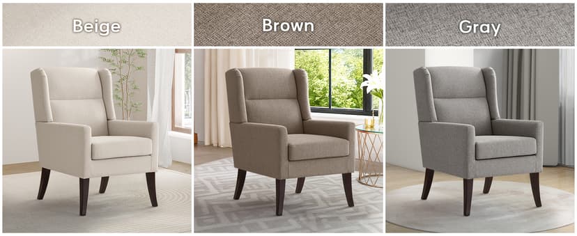 Zihanhome High Back Living Room Chairs, Fabric Accent Chair, Comfy Upholstered Armchair with Wooden Legs for Living Room, Bedroom, Apartment (1, Beige)