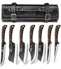Butcher Knife Set, Hand Forged Butcher Chef Knife Set with Roll Bag, Sharp Meat Cleaver Knife & Bone Chopper Knives & Fillet Knives for Home & Camping & BBQ Gift for Men