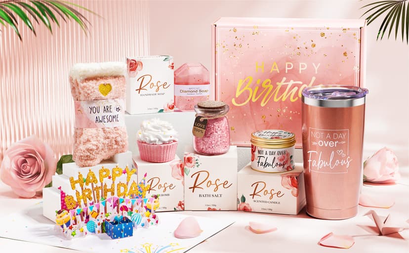 Birthday Gifts for Women Friendship, Rose Relaxing Spa Gifts Basket Set for Women, Self Care Gift Unique Happy Birthday Gifts Idea for Mom Her Best Friend Sister Wife Girlfriend Coworker Teacher Nurse