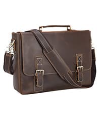 Polare Leather Briefcase for Men Business Travel Messenger Bags 15.6 Inch Laptop Bag YKK Metal Zipper