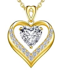Rose Flower Heart Moissanite Necklaces for Wife, S925 Silver Pendant for Women, 18K Gold Plated Jewelry for Her Girlfriend Mom for Anniversary Birthday