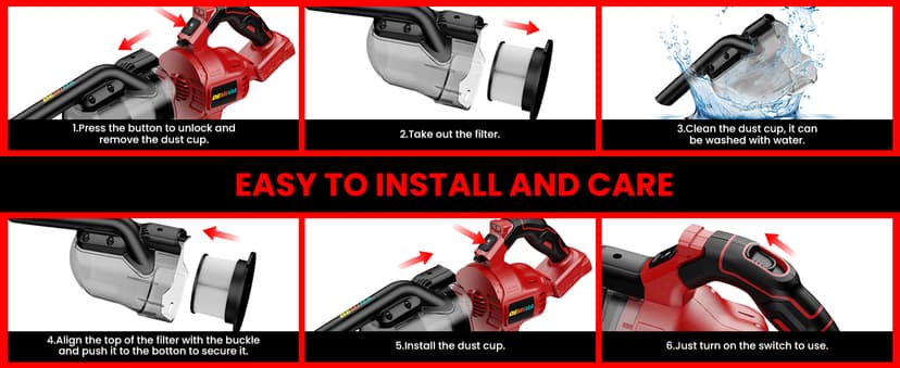 Cordless Vacuum for Miwaukee 18V Battery, 5 in 1 Lightweight Handheld Vacuum Cleaner with 500W Powerful Motor, 46 CFM Portable Hand Vacuum with Filtration HEPA for Floor, Carpet(Battery Not Included)