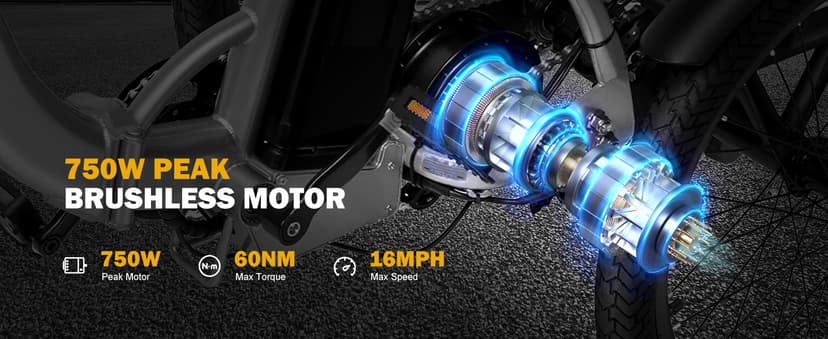 Qlife Triker Electric Bike, Peak 750W/1200W Brushless Motor Folding Trike Ebike, 499Wh Removable Battery, Step-Thru 3 Wheel Electric Bicycle, Up to 55 Miles, 20 Tire Tricycle for Adults