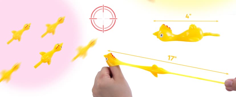 POPLAY 42PCS Flying Chicken Slingshot, Party Favors Treasure Box Toys for Kids 4 to 8, Flicking Rubber Chickens Finger Toys for Christmas Stocking Stuffers, Classroom Prizes, Xmas Gifts Goodie Bag