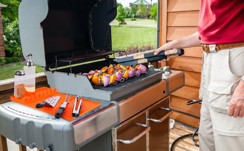 Silicone Griddle Tools Mat for Blackstone Weber Traeger Pit Boss - Side Shelf Spatula Mat with Drip Pad - Flat Top Grill Smoker Accessories for BBQ, Kitchen, Cooking, Countertop(Orange)