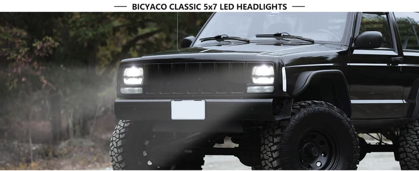 BICYACO 1 Pair 105W Rectangular 5x7/ 6x7 Inch Led Headlight High Low Beam Headlamp Compatible with Jeep Wrangler YJ Cherokee XJ Kenworth T300 1997-2010 Replacement H6054 H5054 H6054LL 69822 6052 6053