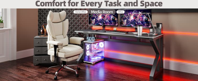 Massage Office Chair with Heat - 6 Points Vibration 400LBS Leather Reclining Office Chair with Lumbar Pillow, Adjust Headrest and Armrest, Executive Desk Chair for Home Office, Beige
