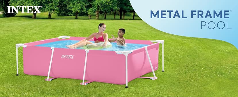 Intex 28266EH 7'L x 5'W x 23-5/8"H Rectangular Metal Frame Above Ground Outdoor Backyard Swimming Pool, 439 Gallons of Water, Pink